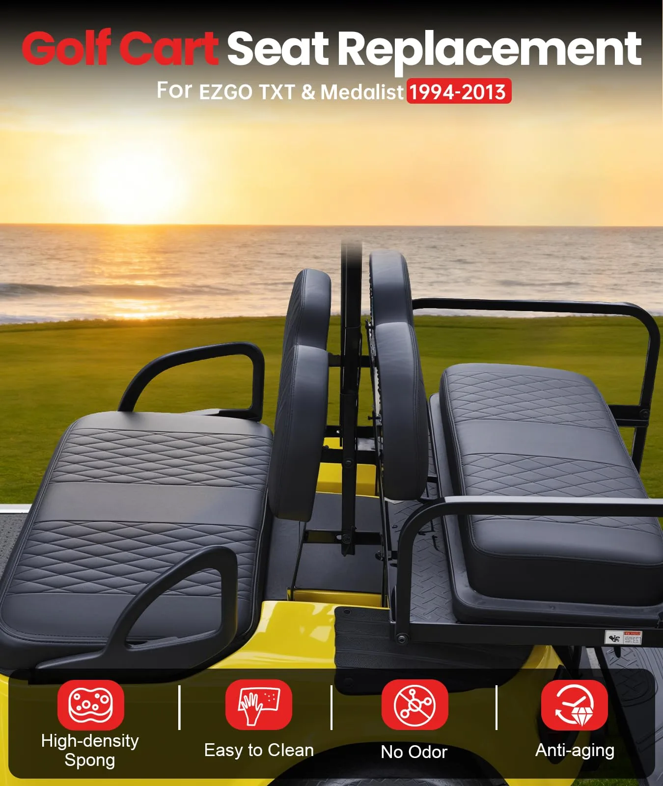 CASISPRO E-Z-GO TXT & Medalist Seat Cushion Kit (1994–2013) Black image 2