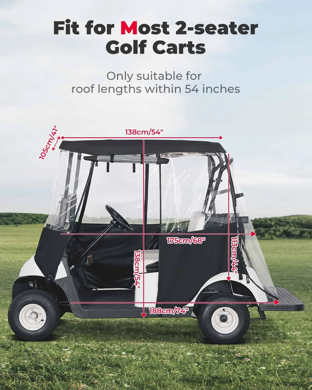 KEMIMOTO 2-Passenger Golf Cart Enclosure (Fits Roofs up to 54 inches) - B1406-04001BK image 2