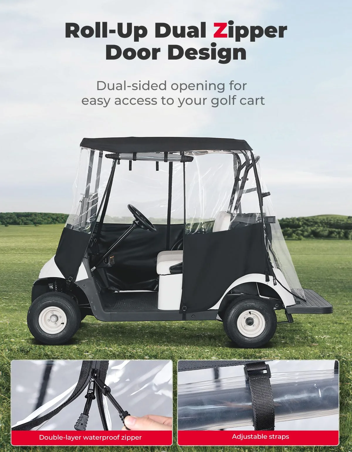 KEMIMOTO 2-Passenger Golf Cart Enclosure (Fits Roofs up to 54 inches) - B1406-04001BK image 4