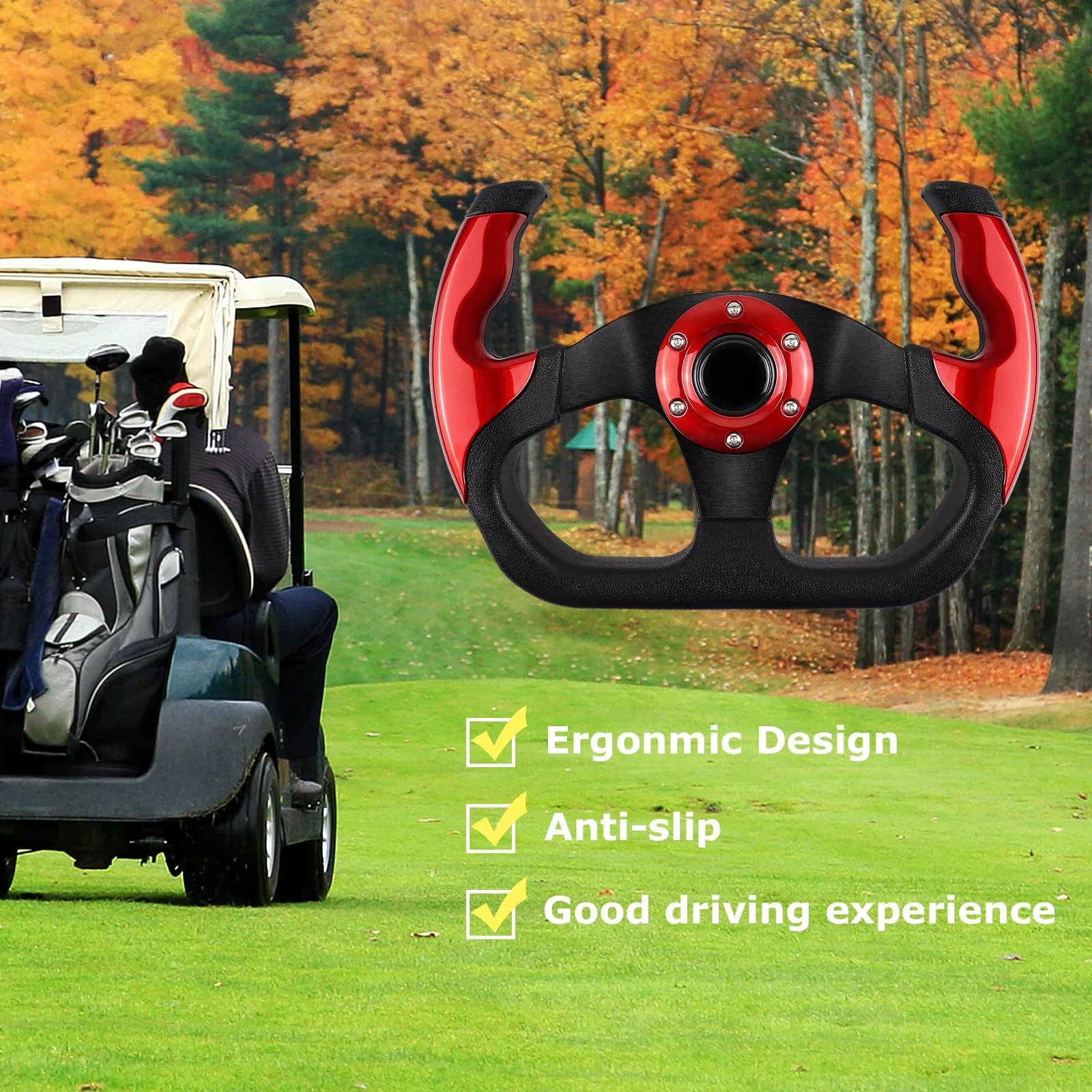 QYMOPAY GOLF-005RD 13-Inch Golf Cart Steering Wheel image 2