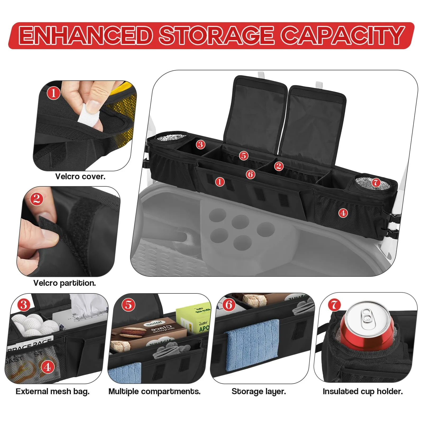 ORKELS Foldable Front Golf Cart Storage Basket Organizer - Black image 3