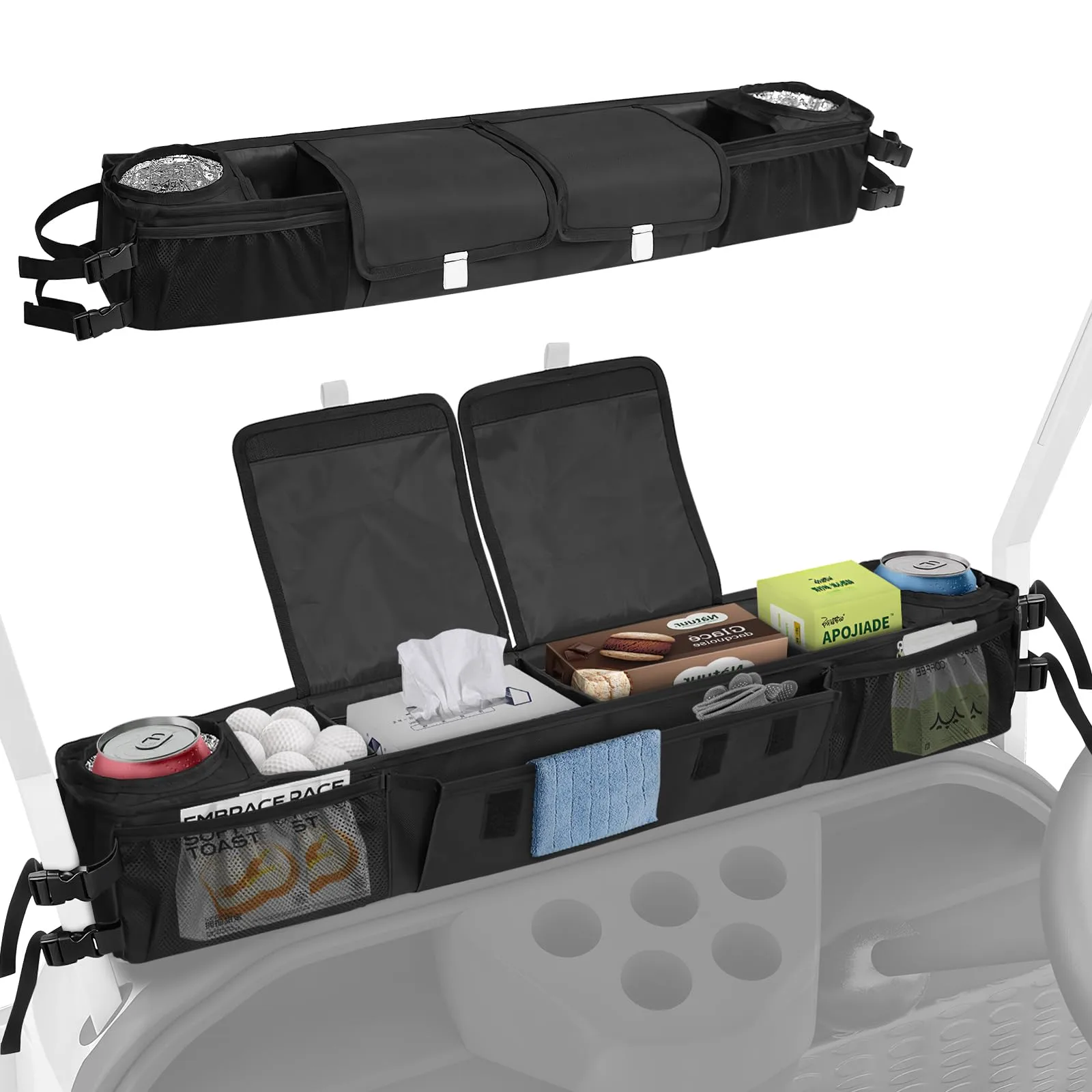 ORKELS Foldable Front Golf Cart Storage Basket Organizer - Black