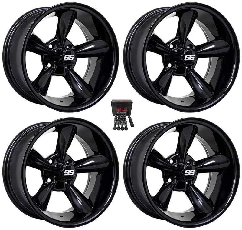 GTW Godfather 14x7 Gloss Black Golf Cart Wheel Set (108277FS)