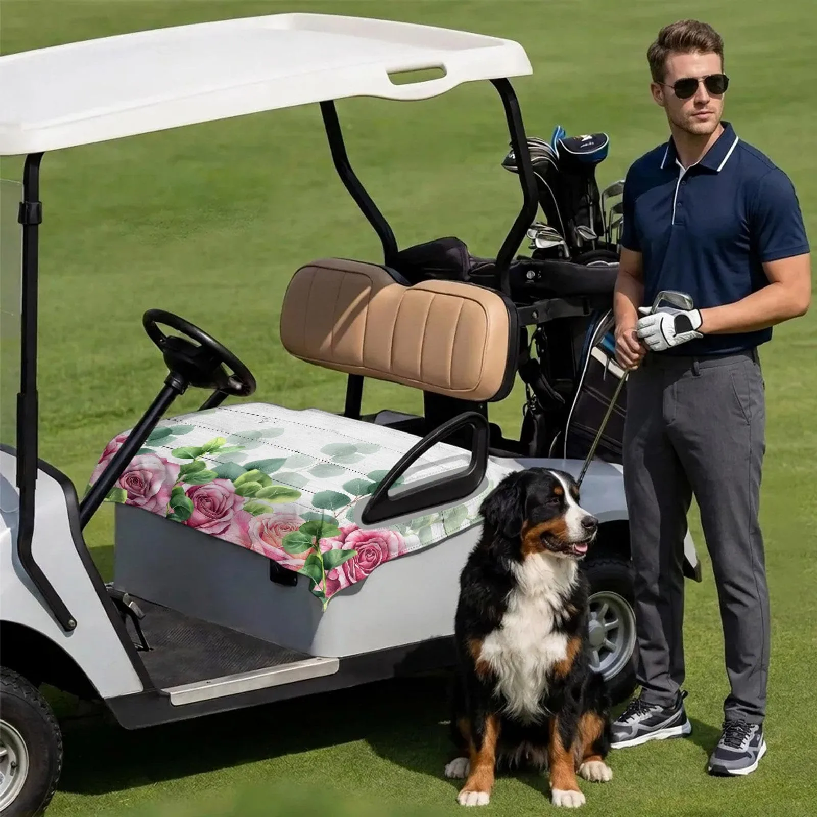 Lanata Golf Cart Seat Cover Towel, Roses Eucalyptus Leaf image 3