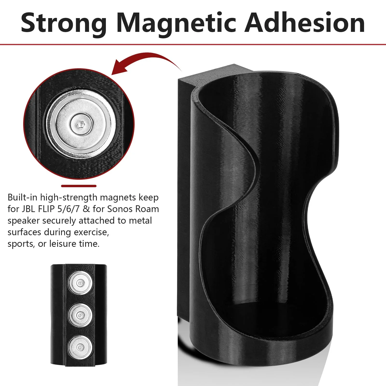 Magnetic Speaker Mount for JBL Flip 5/6/7 & Sonos Roam — 88 lb Pull image 3