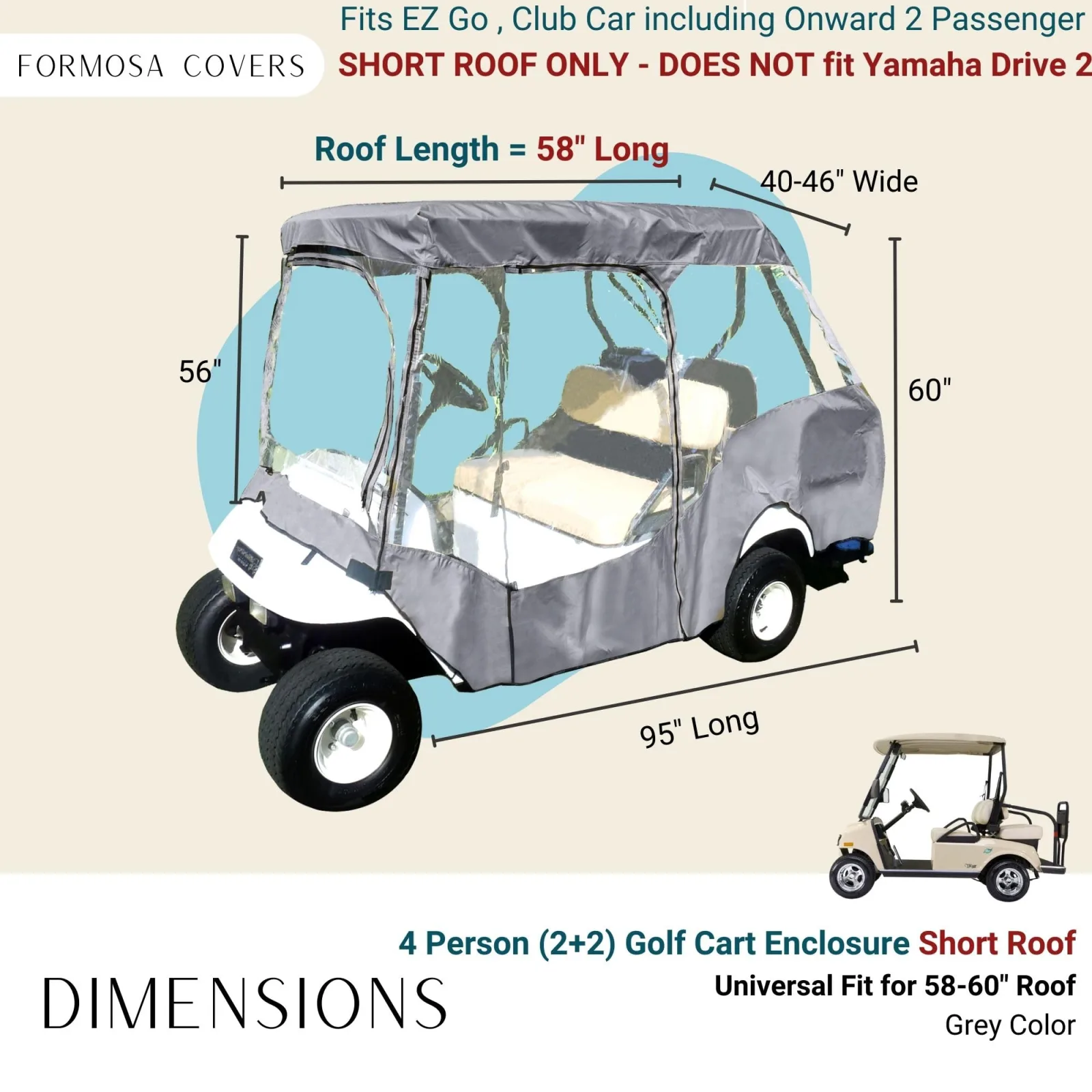 Formosa Covers 2+2 Golf Cart Enclosure for 58-Inch Roofs image 4