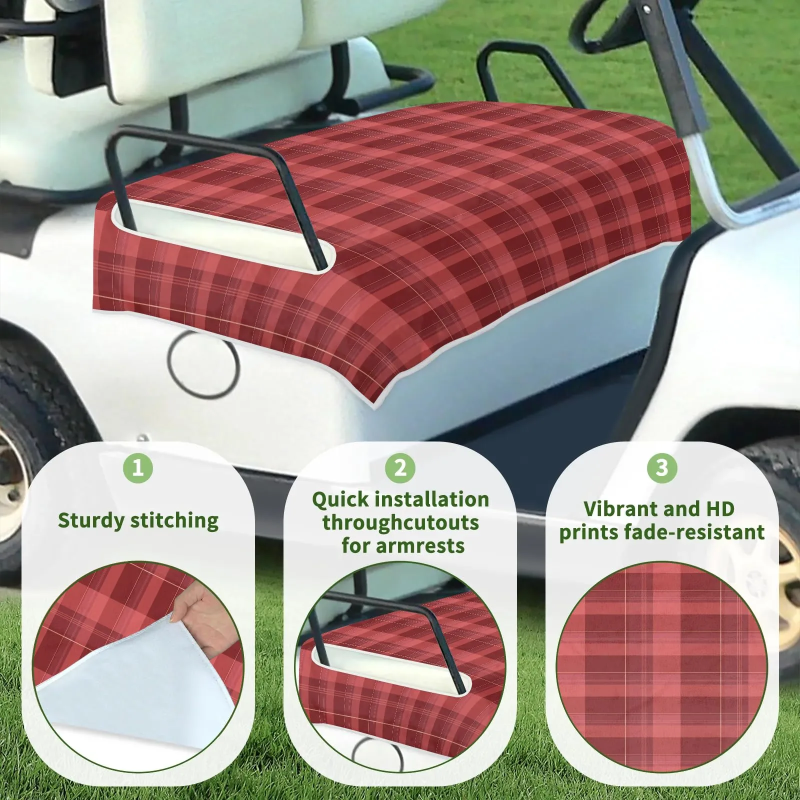 Tiveruda Red Plaid Golf Cart Seat Cover, 51 x 31 in image 3