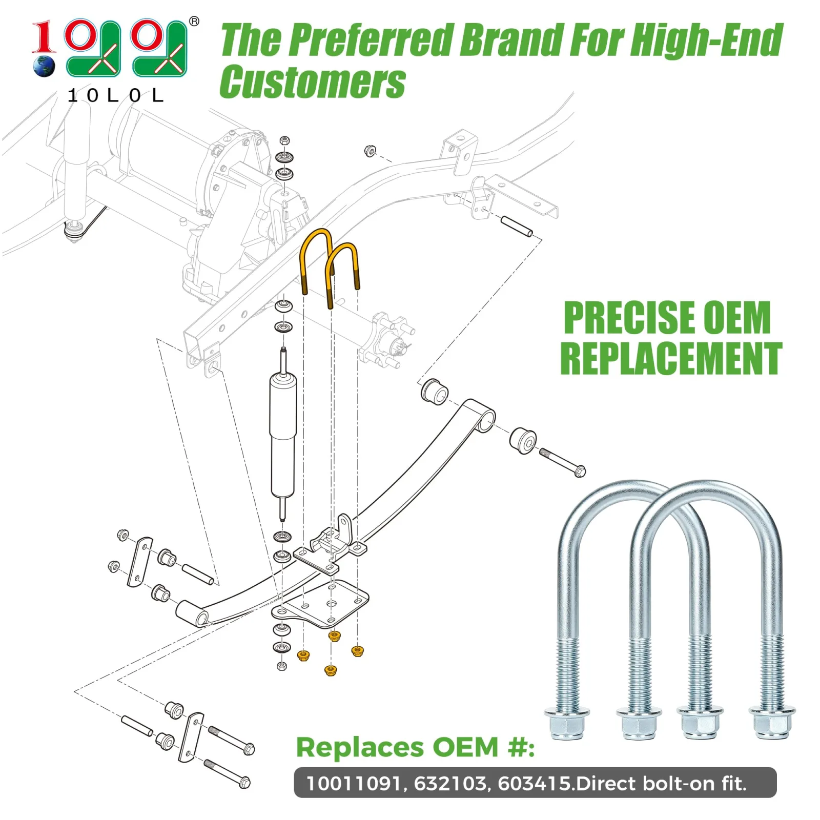 10L0L Rear Leaf Spring U-Bolts for E-Z-GO RXV 2016+ image 2