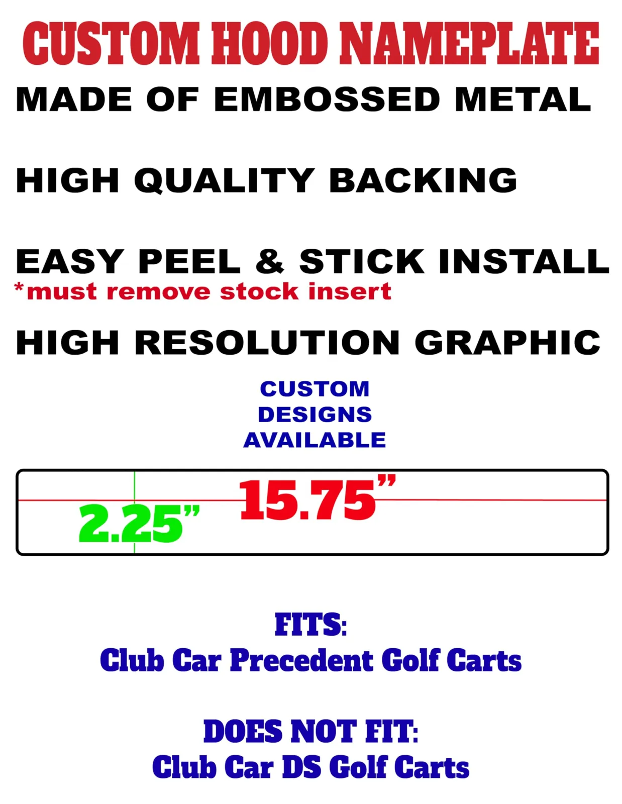 Club Car Precedent Embossed Metal Front Name Plate image 2