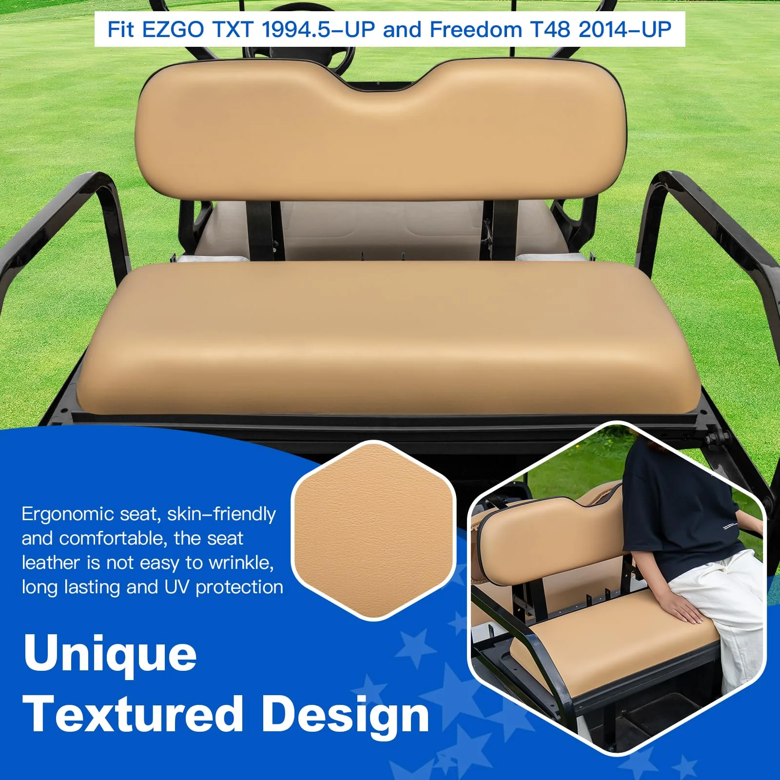 NOKINS Rear Flip Seat Kit for E-Z-GO TXT, Tan image 2