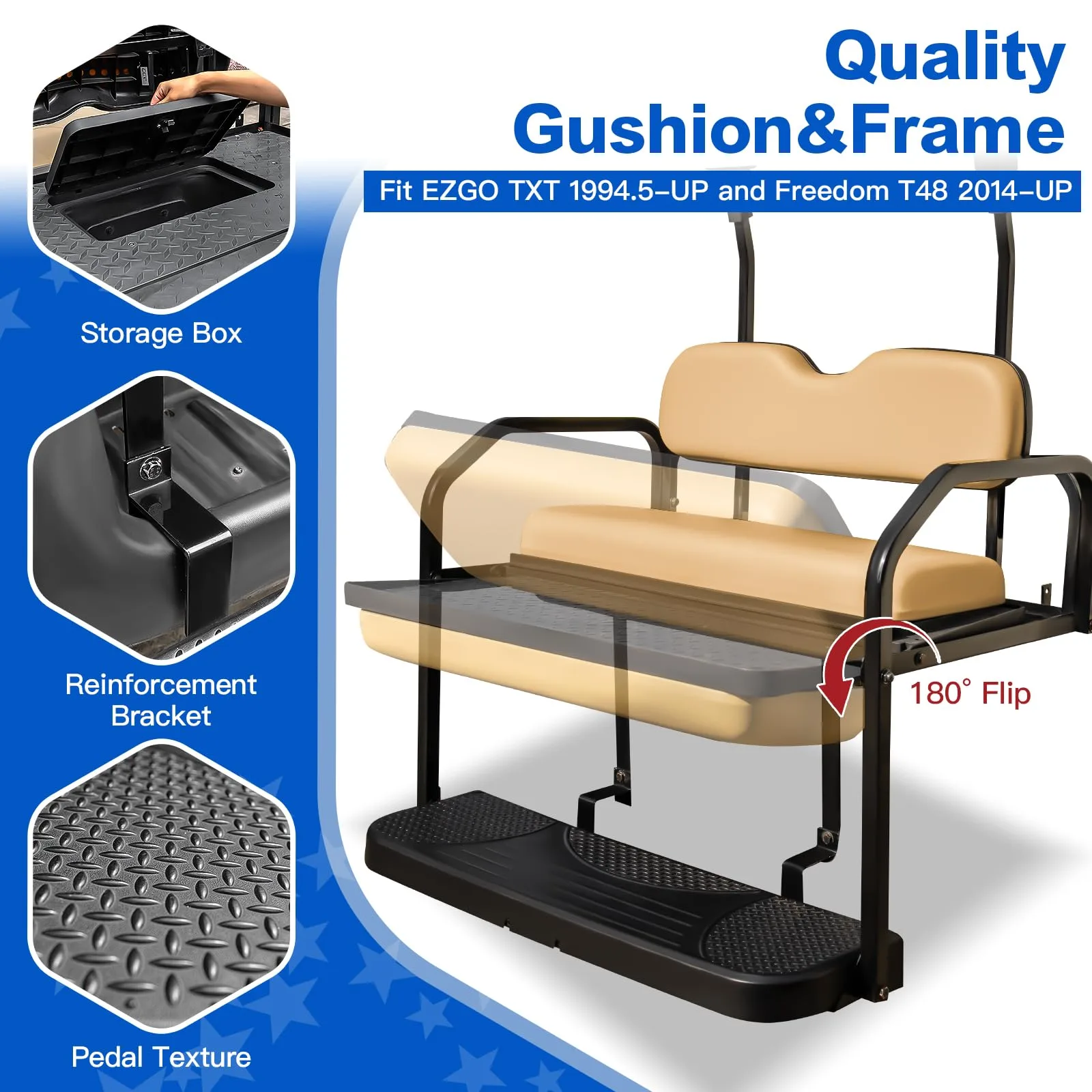 NOKINS Rear Flip Seat Kit for E-Z-GO TXT, Tan image 3