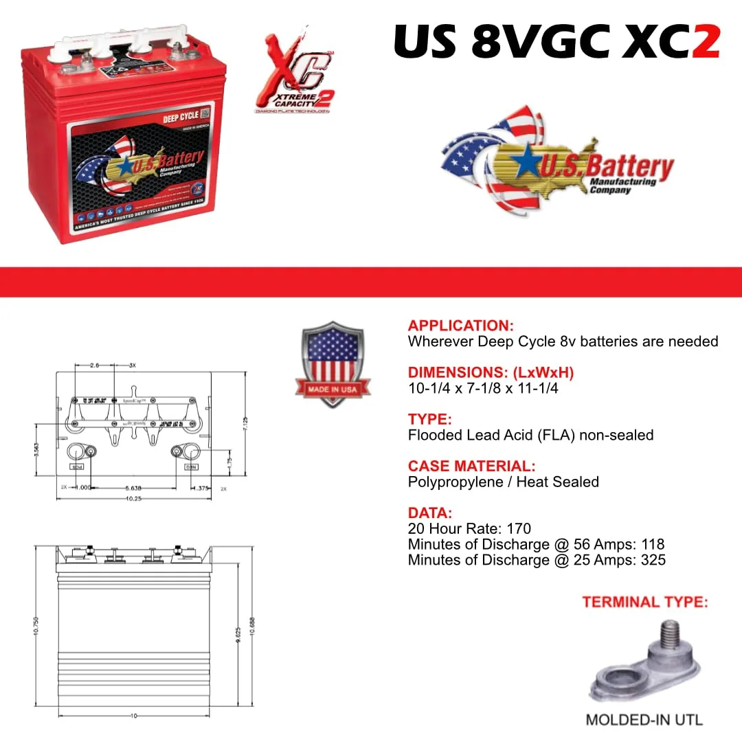 U.S. Battery US8VGCXC2 8V 170Ah Golf Cart Battery image 2