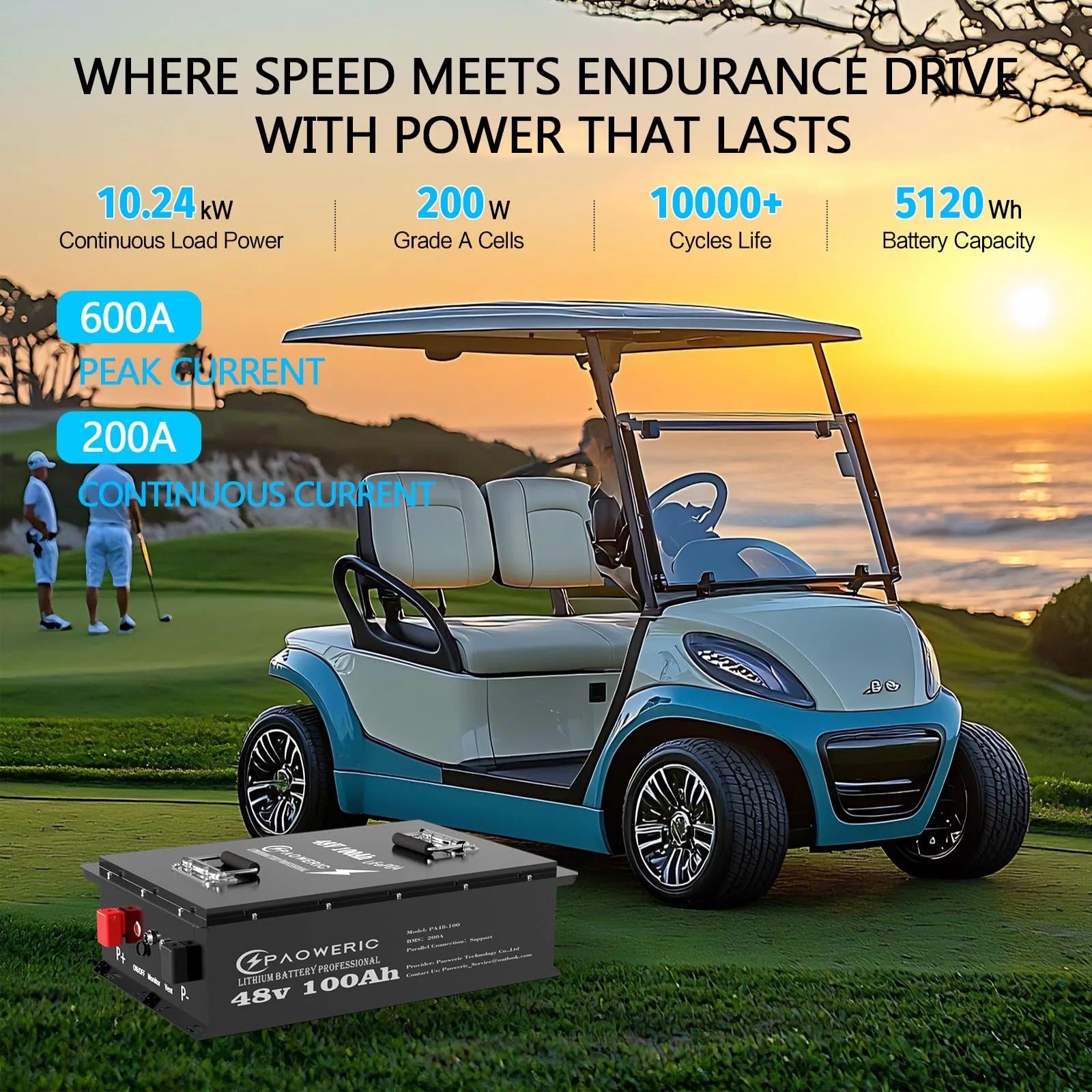 Paoweric 48V 100Ah LiFePO4 Golf Cart Battery image 4
