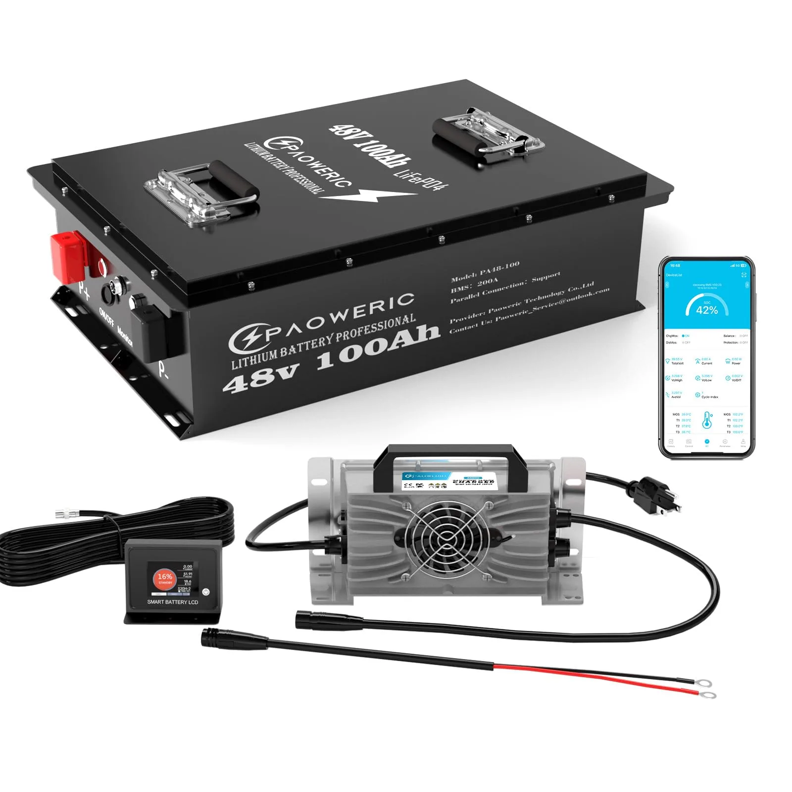 Paoweric 48V 100Ah LiFePO4 Golf Cart Battery