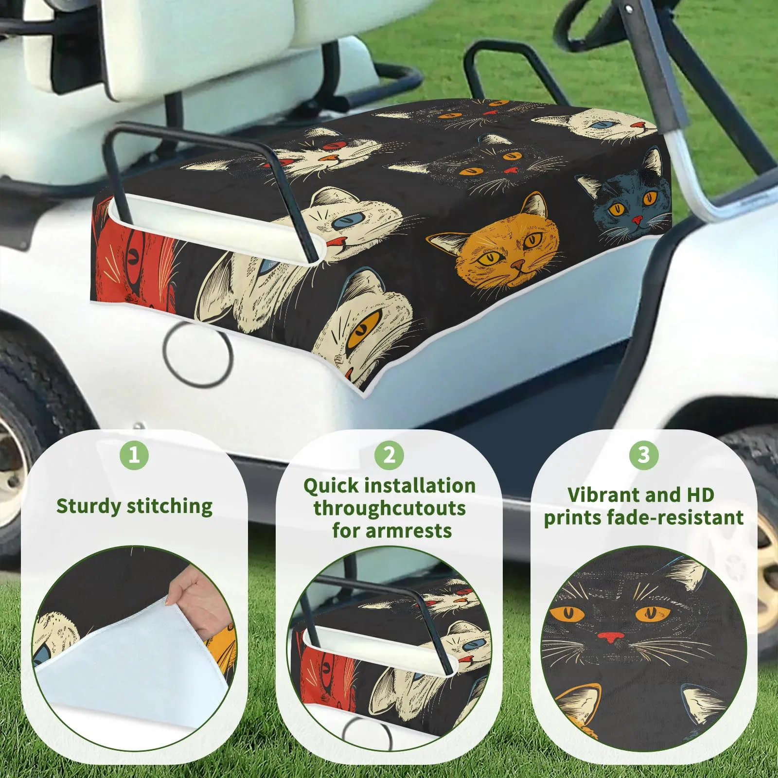 Tiveruda Black Cats Golf Cart Seat Cover - 51" x 31" image 3