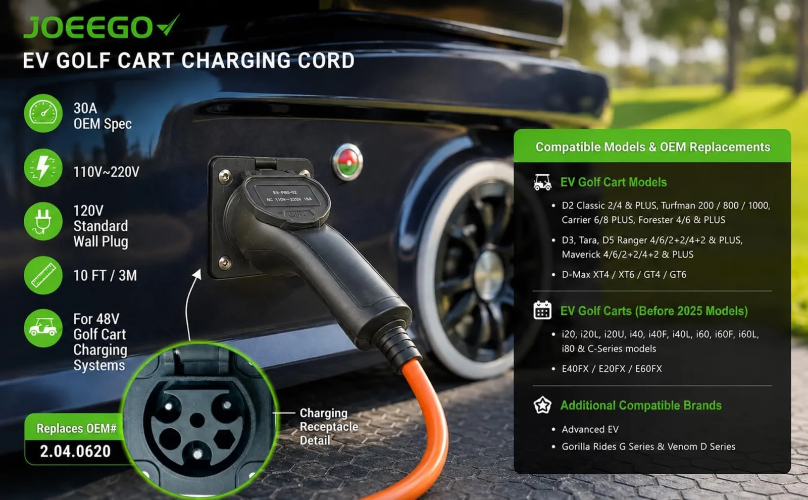 JOEEGO Y-62 Golf Cart Charging Cord, 30A 10ft image 4