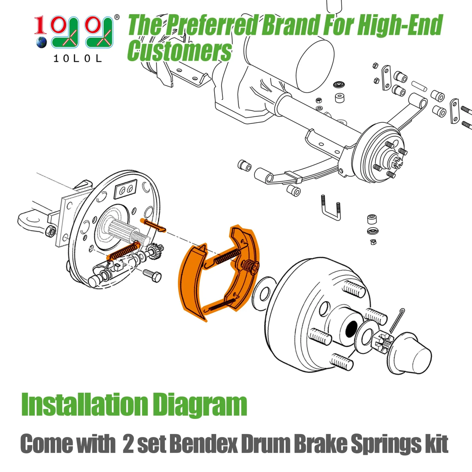 10L0L Golf Cart Brake Shoes and Spring Kit 27943G01 image 2