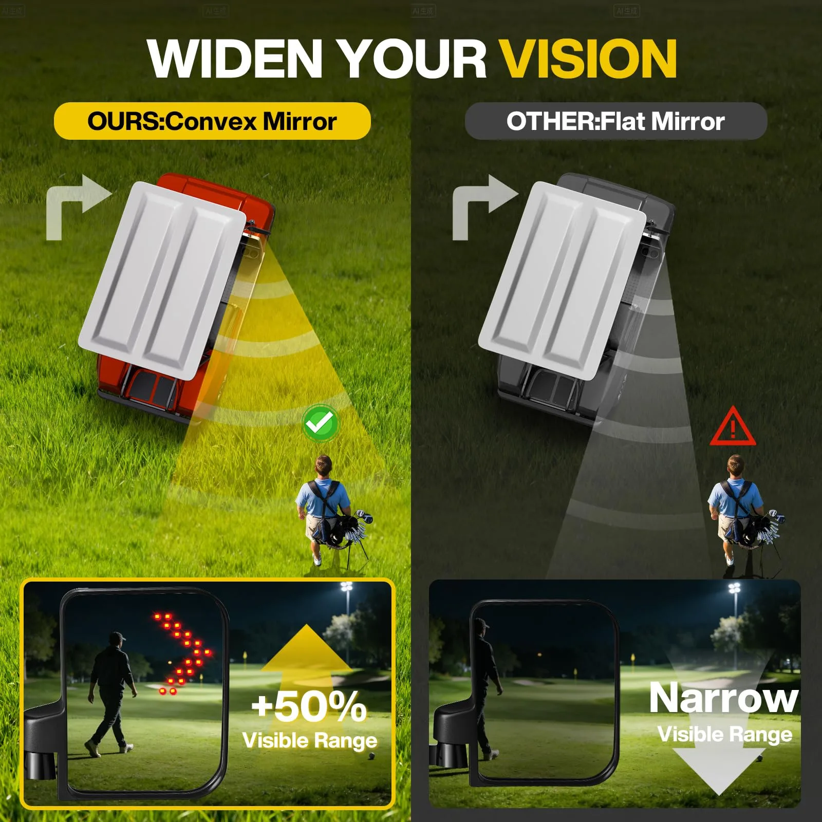 IOOBLBEI Golf Cart Folding Side Mirrors with Turn Signals image 3
