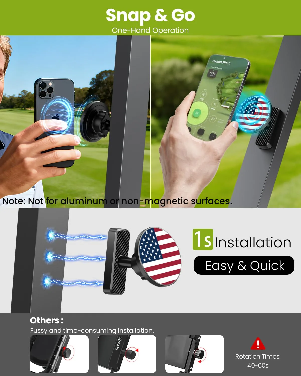 Magnetic Golf Cart Phone Holder with 360° Rotation image 2