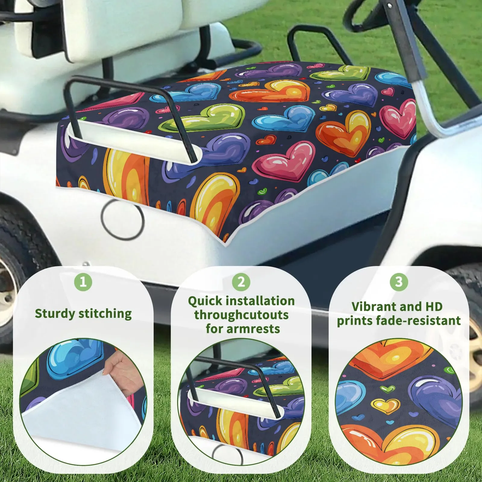 Tiveruda Colorful Heart Golf Cart Seat Cover, 51 x 31 in image 3