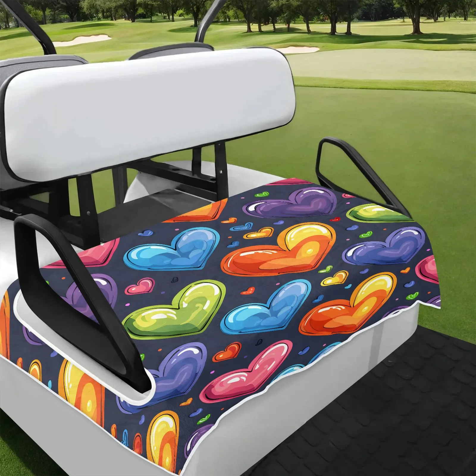 Tiveruda Colorful Heart Golf Cart Seat Cover, 51 x 31 in