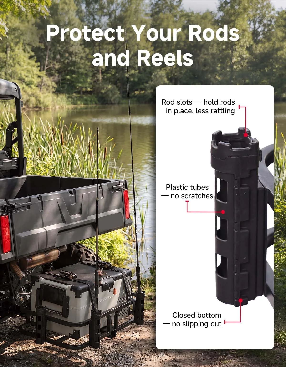 KEMIMOTO 2" Hitch Cooler Rack with Fishing Rod Holders (B1415-00005-BK-M) image 3