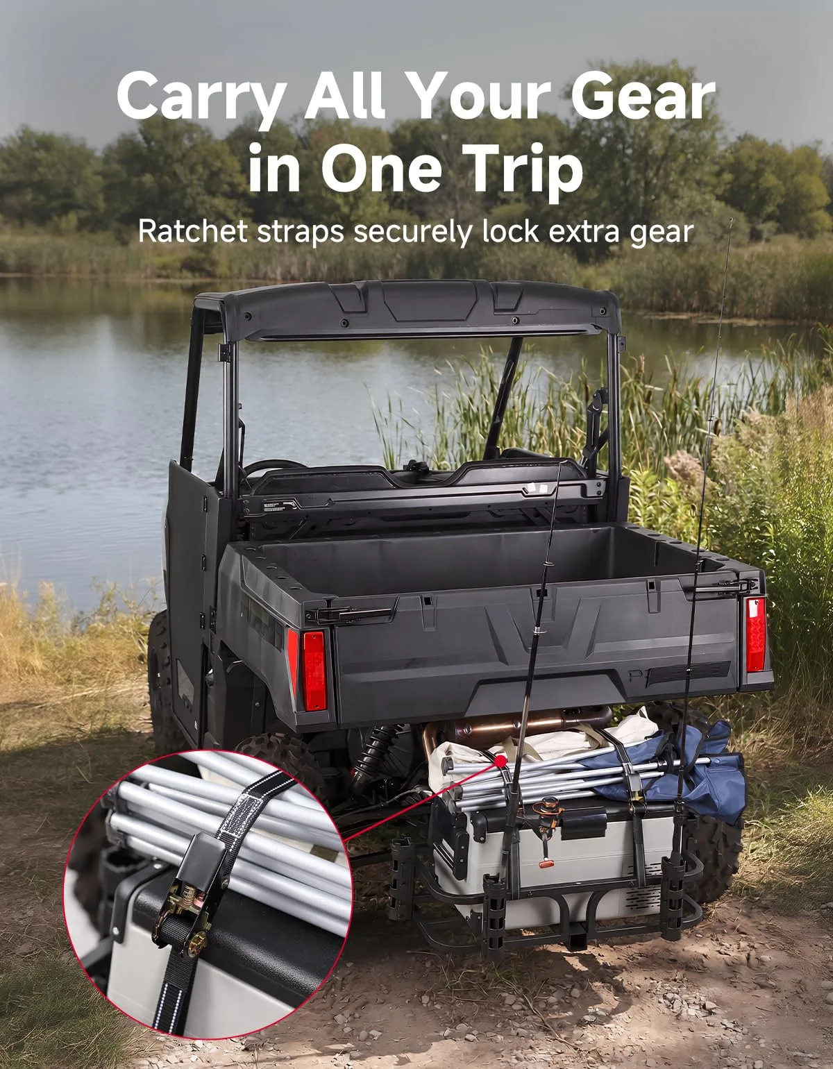 KEMIMOTO 2" Hitch Cooler Rack with Fishing Rod Holders (B1415-00005-BK-M) image 4