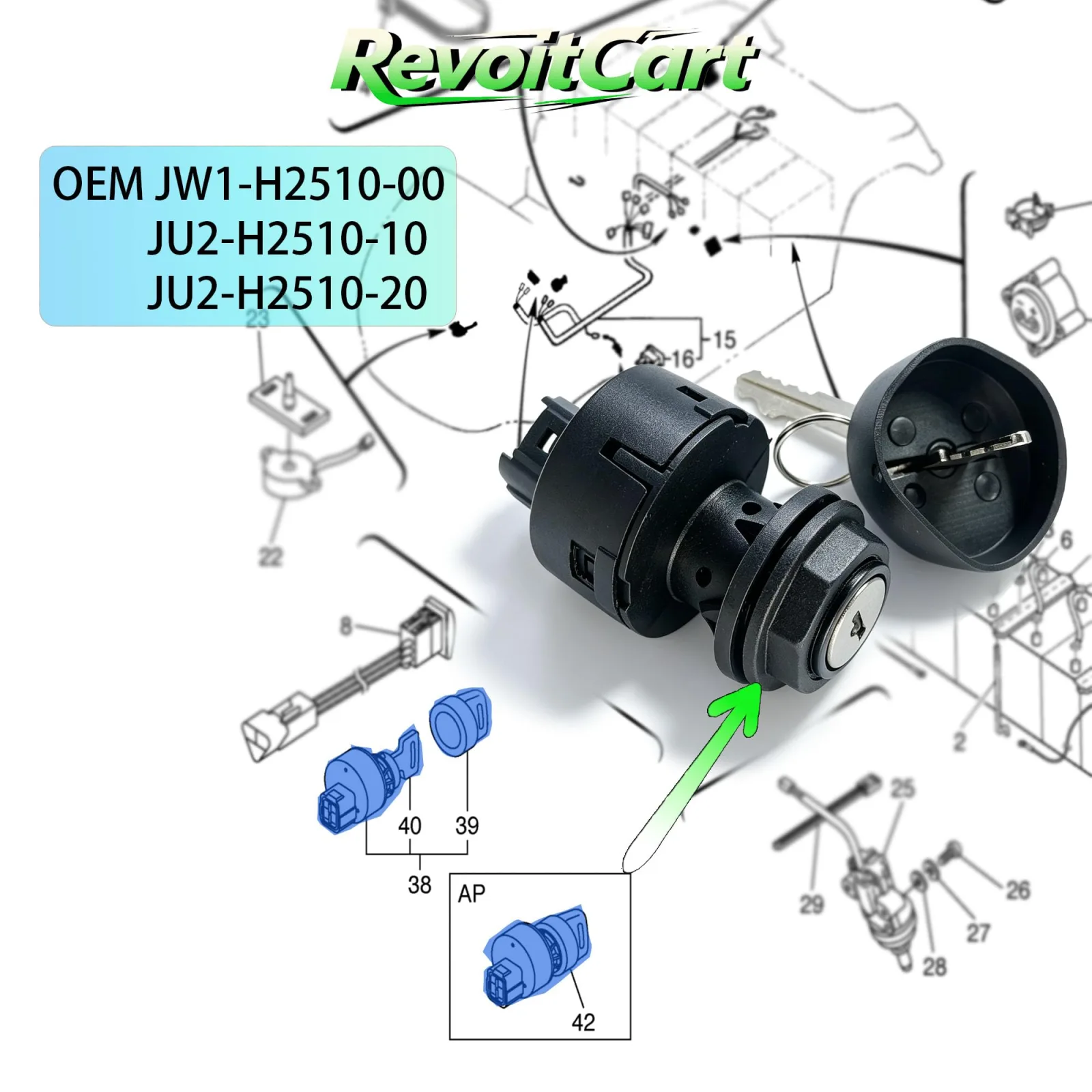 RevoitCart Ignition Key Switch for Yamaha G22, G29 & Drive 2 image 2