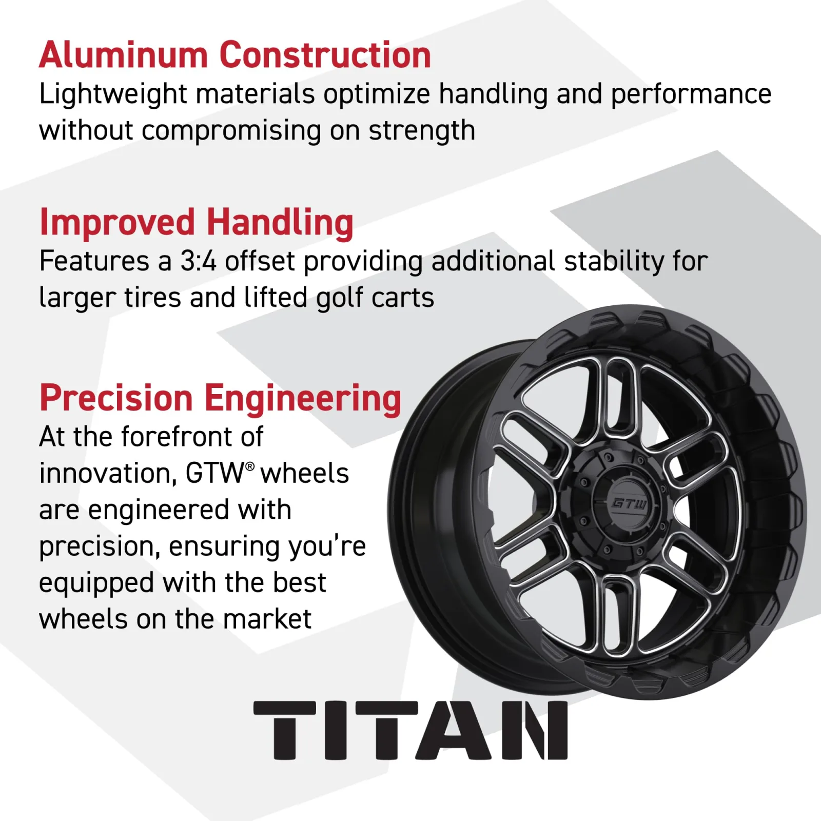 GTW Titan 12x7 Golf Cart Wheel Set, Matte Black/Machined image 2