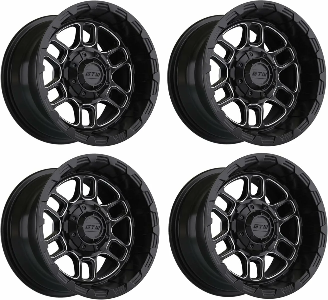 GTW Titan 12x7 Golf Cart Wheel Set, Matte Black/Machined