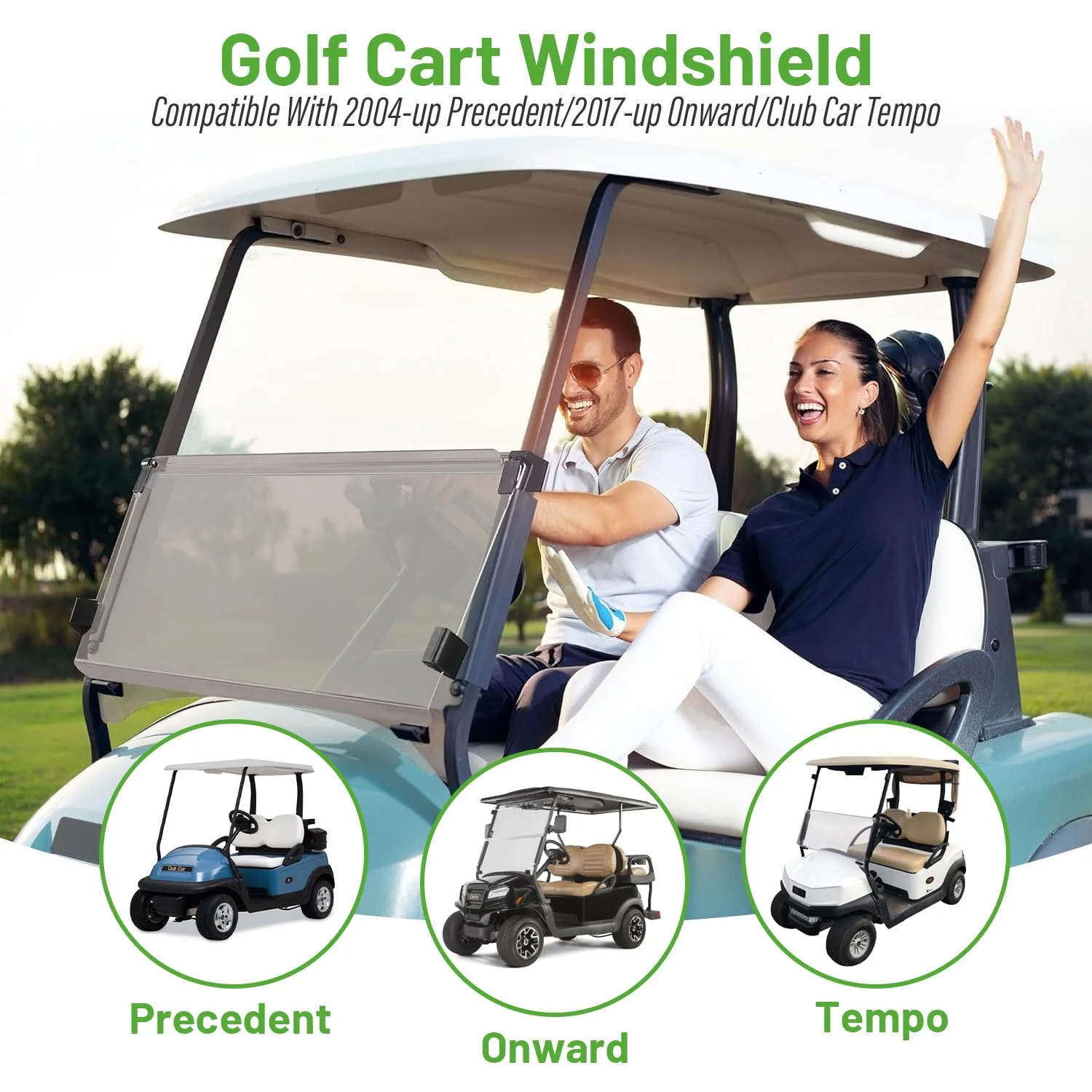 10L0L Tinted Foldable Windshield for Club Car Golf Carts image 3