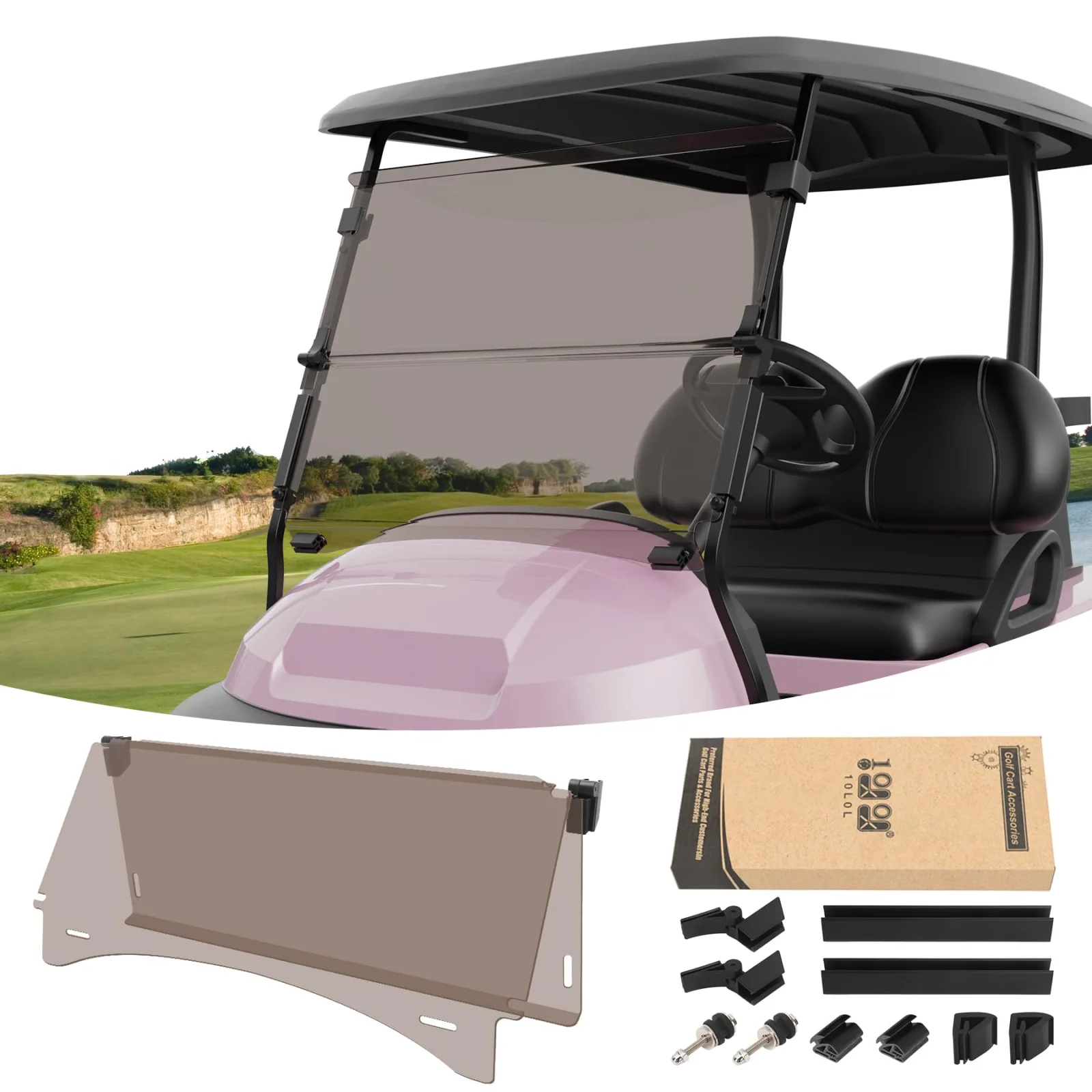 10L0L Tinted Foldable Windshield for Club Car Golf Carts