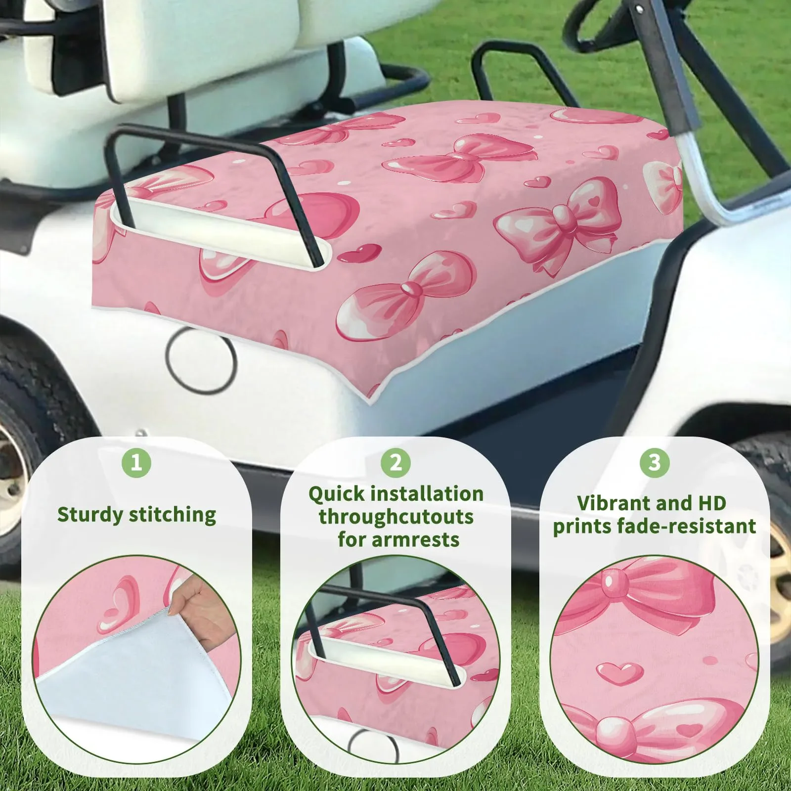 Tiveruda Pink Bow Tie Golf Cart Seat Cover image 3