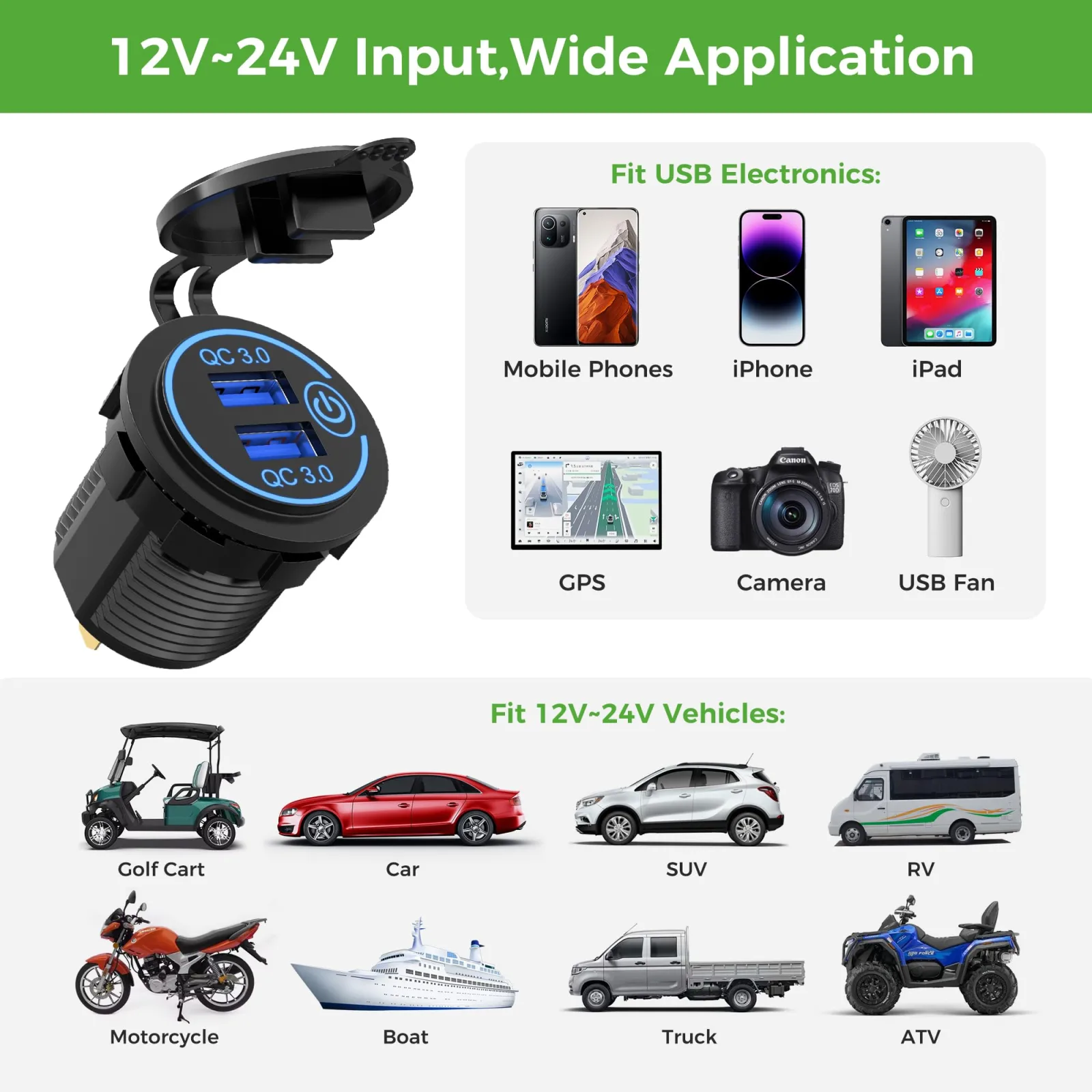 10L0L ELE-F66-C Dual USB Charging Socket for Golf Carts image 2