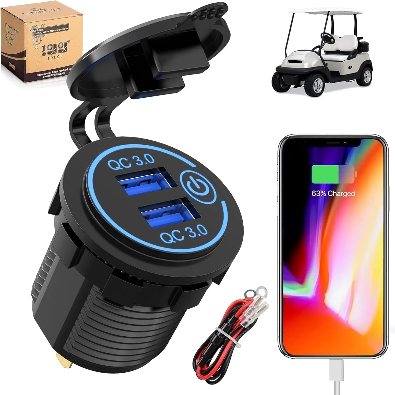 10L0L ELE-F66-C Dual USB Charging Socket for Golf Carts