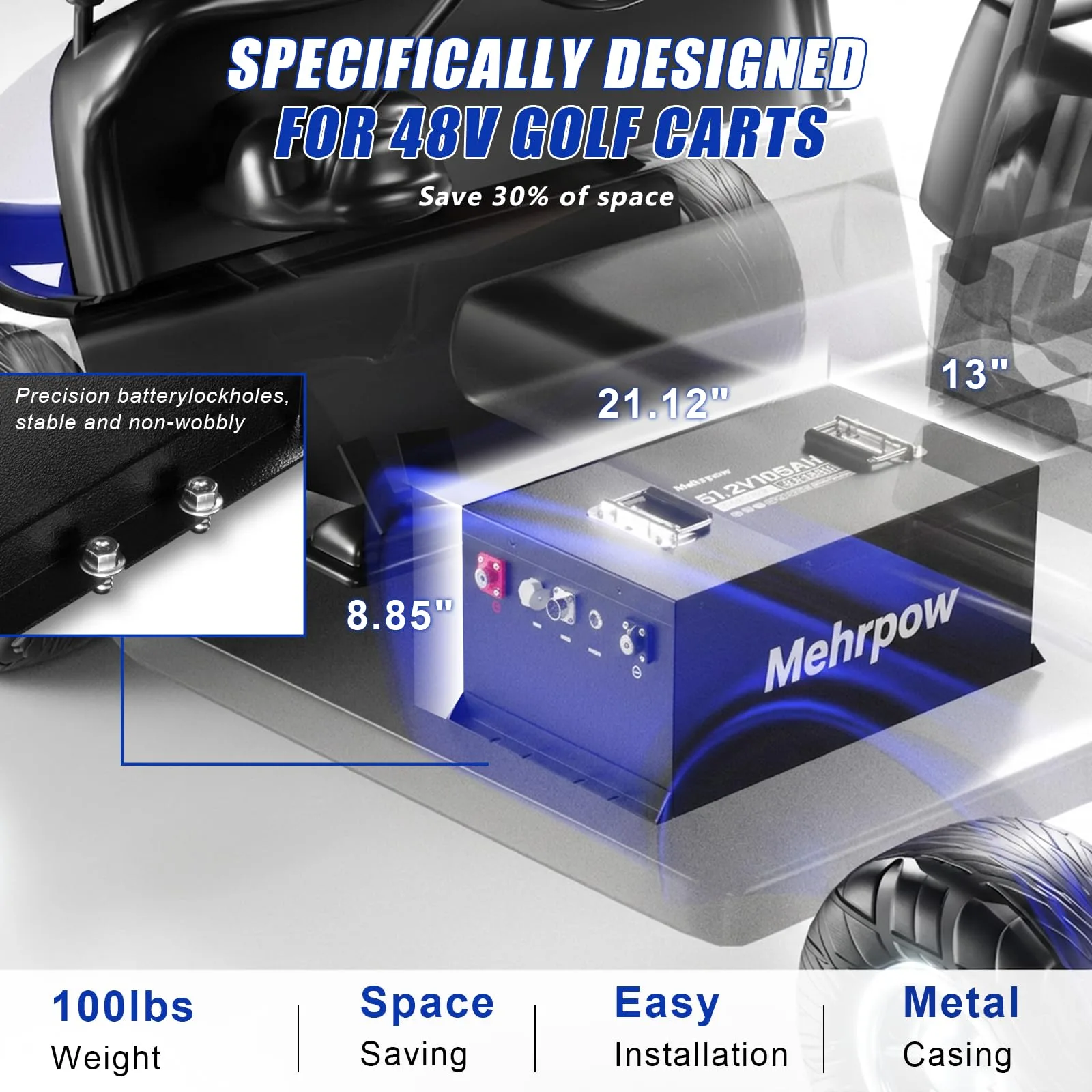 Mehrpow 48V 105Ah LiFePO4 Golf Cart Battery 48ME-ST image 4
