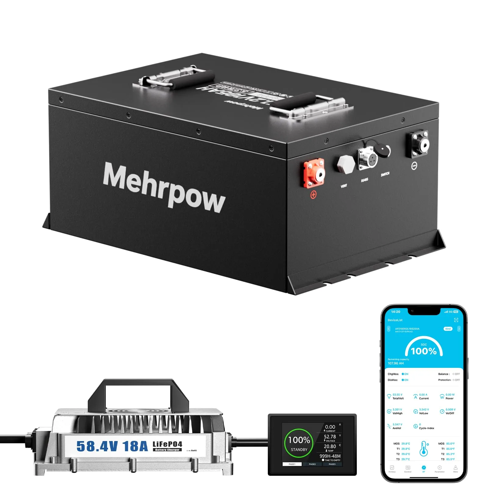 Mehrpow 48V 105Ah LiFePO4 Golf Cart Battery 48ME-ST