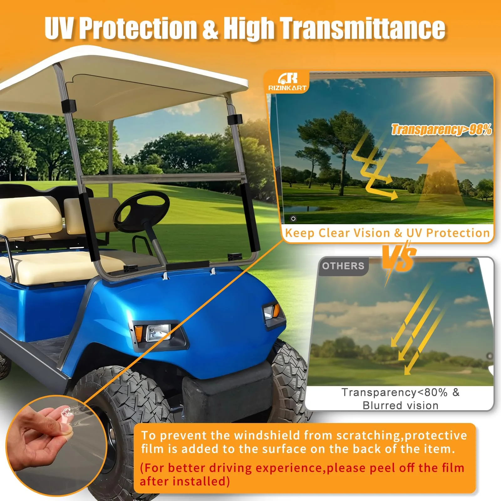 RIZINKART YG16544 Windshield for Yamaha G14 G16 G19 image 2