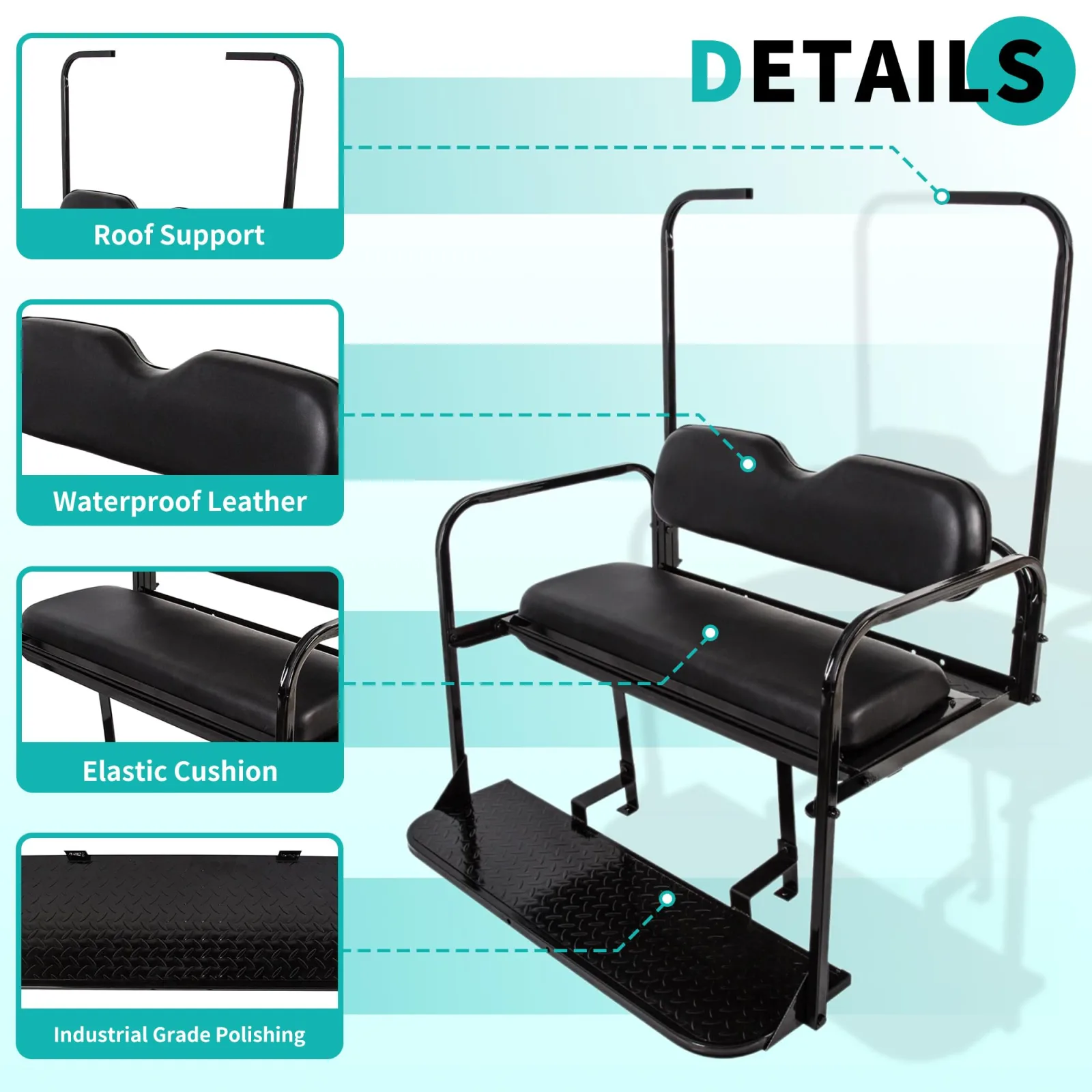 HECASA Rear Seat Kit w/ Roof Support for 1995+ E-Z-GO TXT/Freedom/T48/Valor - NN2433 image 4