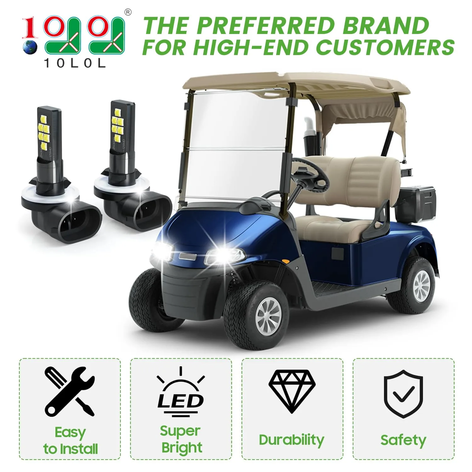 10L0L 6000K 12V LED Golf Cart Headlight Bulbs — Pack of 2 image 2