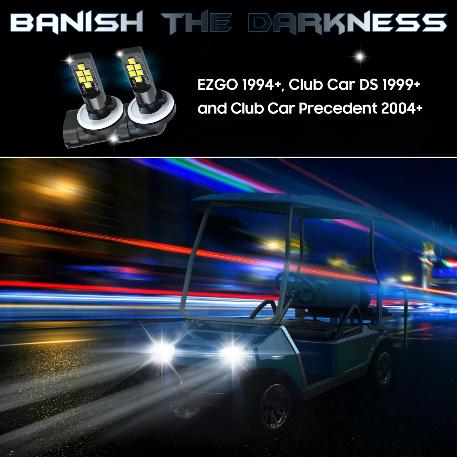 10L0L 6000K 12V LED Golf Cart Headlight Bulbs — Pack of 2 image 3