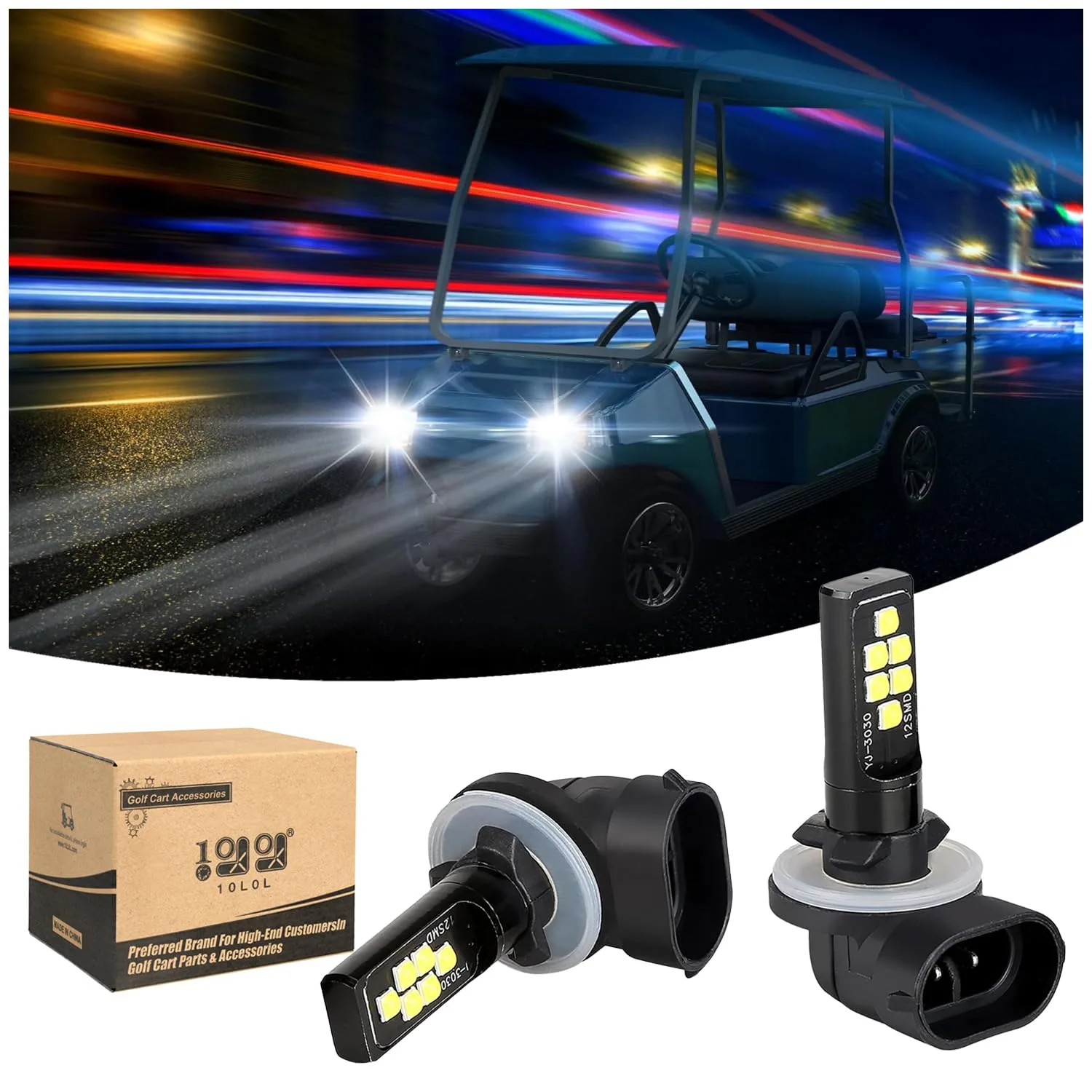 10L0L 6000K 12V LED Golf Cart Headlight Bulbs — Pack of 2