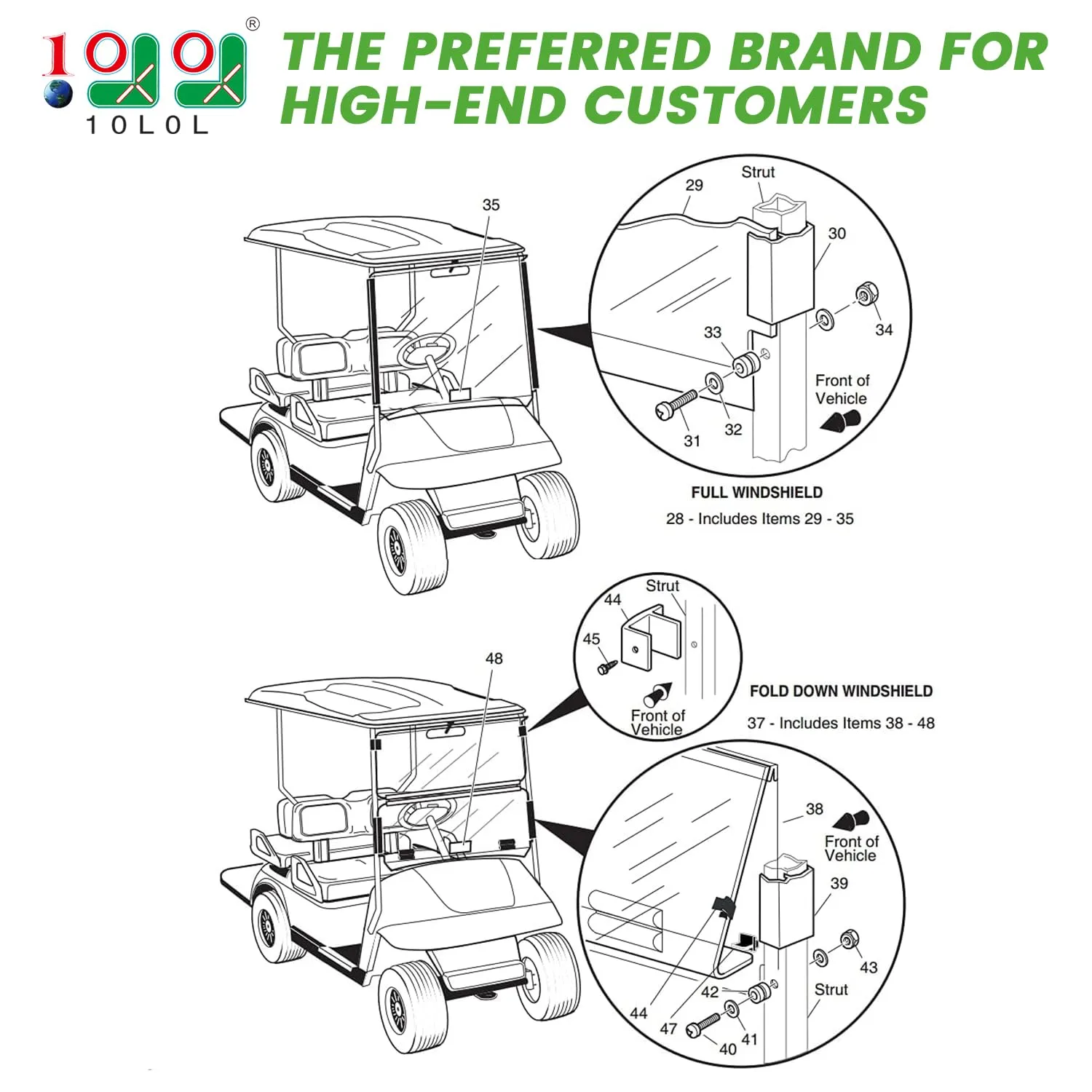 10L0L Windshield Clips Kit for E-Z-GO TXT 1994-2013 image 2