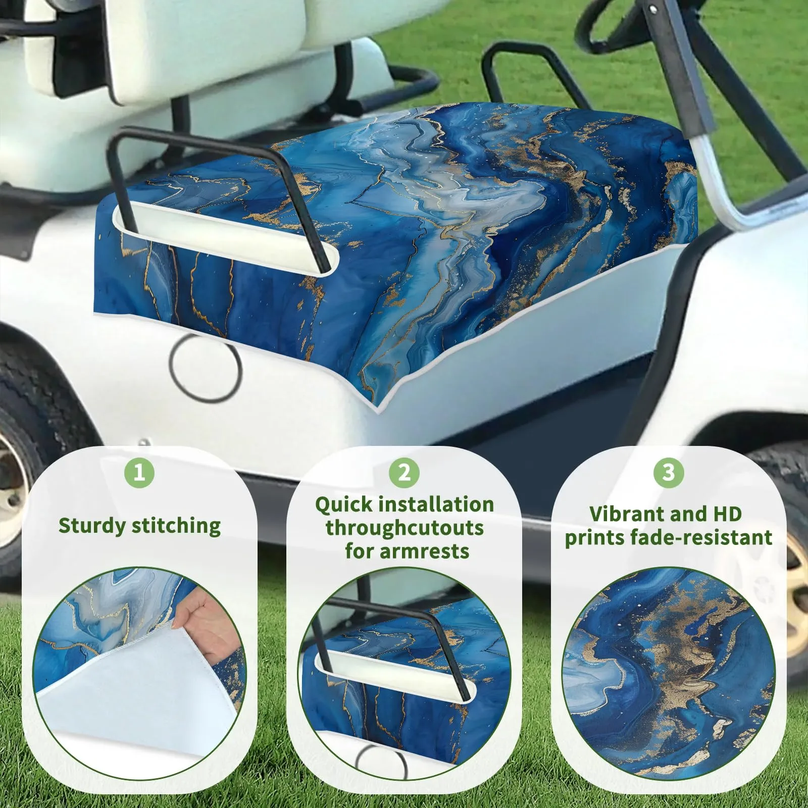 Tiveruda Blue Marble Golf Cart Seat Cover, 51 x 31 in image 3