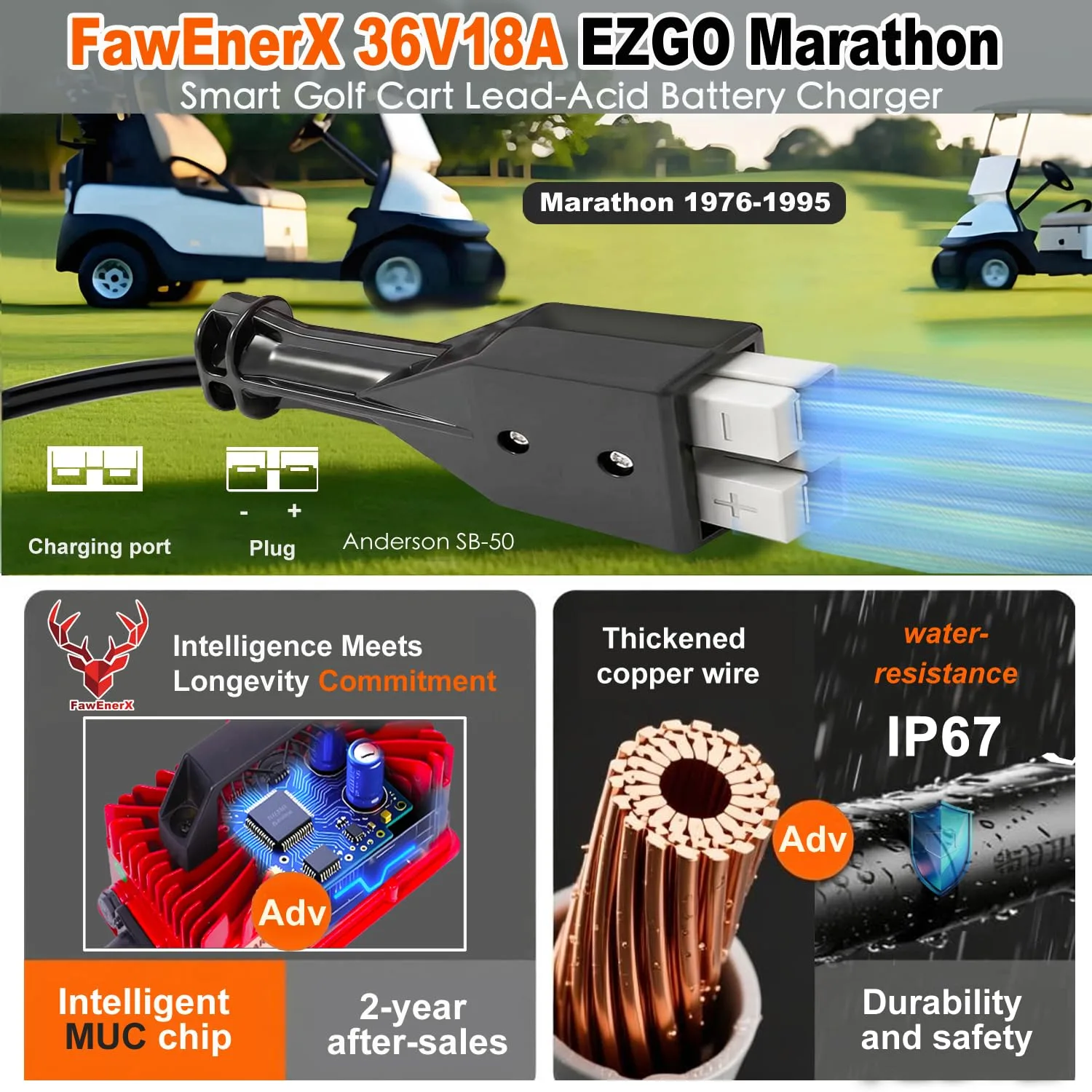 FawEnerX 36V 18A Charger for E-Z-GO Marathon image 3