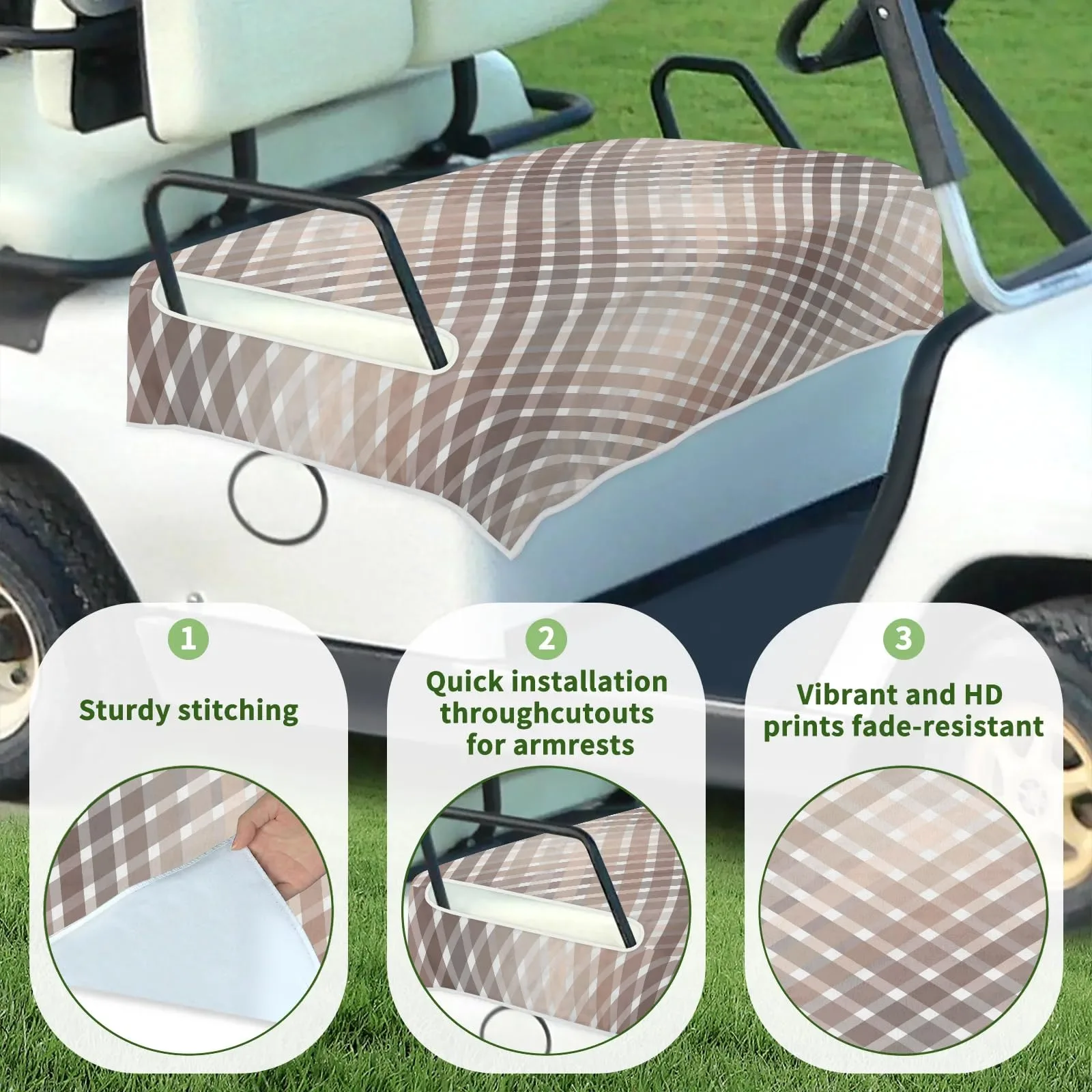 Tiveruda Plaid Golf Cart Seat Cover for Double Seats image 3