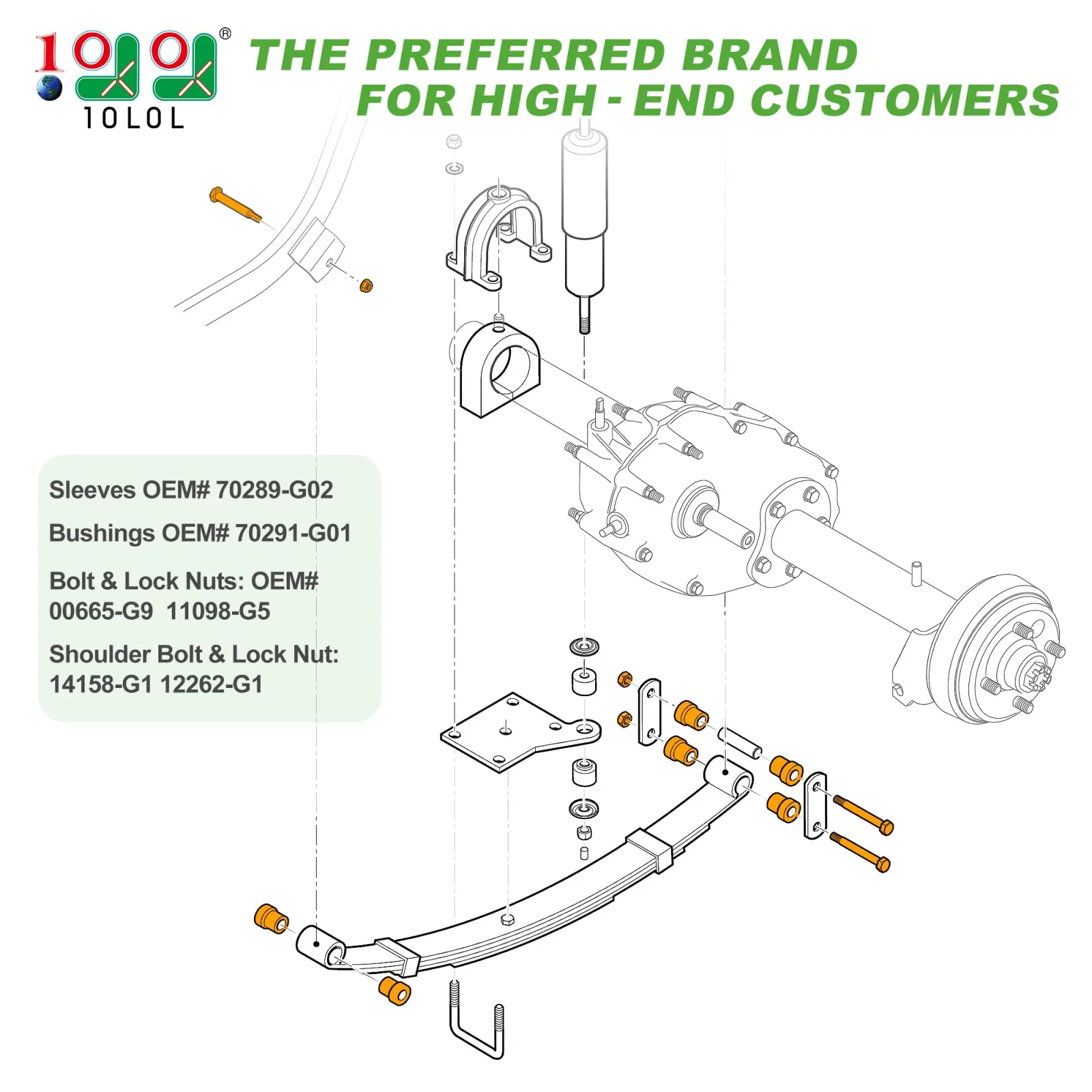 10L0L Rear Leaf Spring & Shackle Bushing Kit for E-Z-GO TXT (1994+) image 2