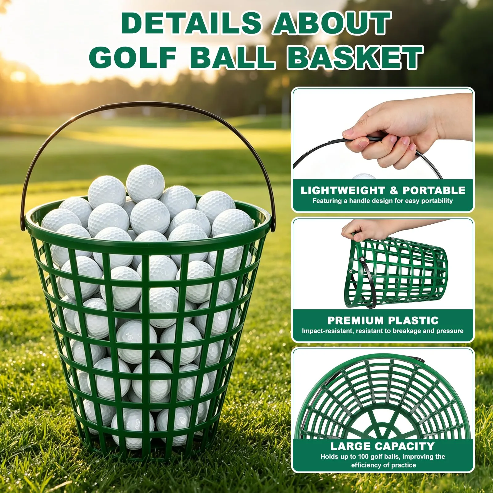 VANZACK Golf Ball Basket with Handle, 100-Ball Capacity image 3