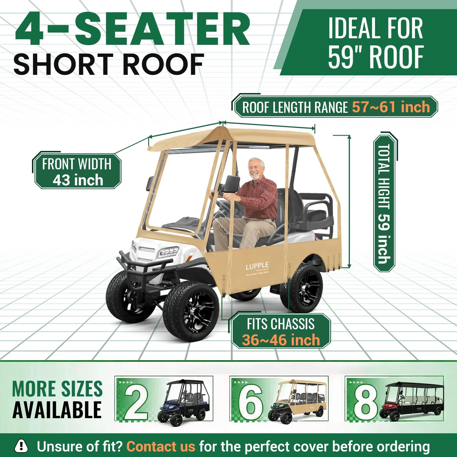 LUPPLE 4-Passenger Golf Cart Enclosure for Short Roofs image 2
