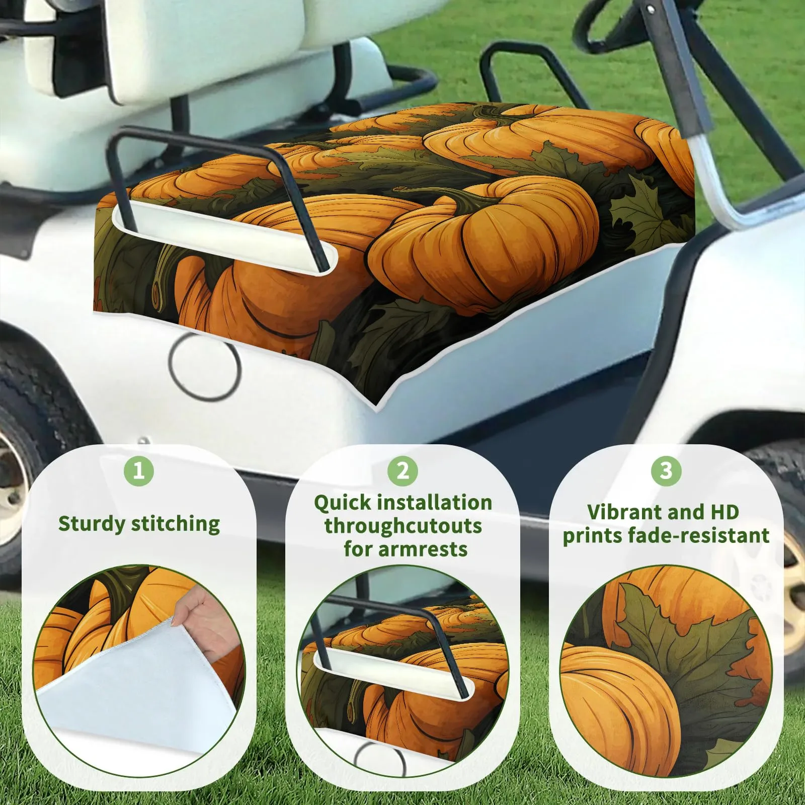 Tiveruda Autumn Pumpkin Golf Cart Seat Cover, 51 x 31 in image 3